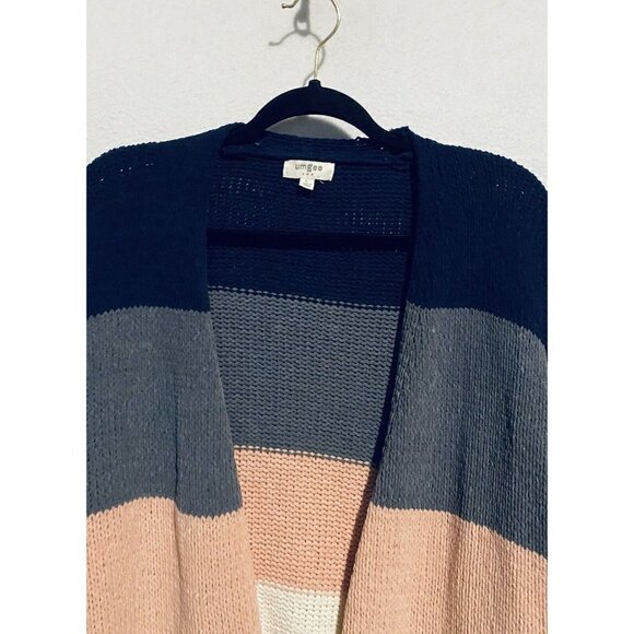 Umgee Sweater Womens Large Striped Chenille Long Cardigan Open Front Comfy Boho - Picture 2 of 6